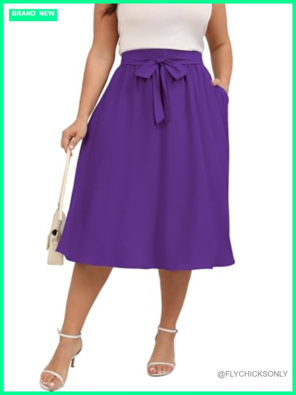 Plus Size Midi Skirt High Waisted Elastic Boho Flowy Swing Knee Length Skirts